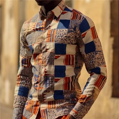 Καρό Πουκάμισα για Ανδρικά Μακρυμάνικα Πουκάμισα 3d Print Ένδυση Μόδα Ανδρικά Πουκάμισα Μπλούζες Υψηλής Ποιότητας Μπλούζες Πέτο Πολυχρηστικά Ρούχα