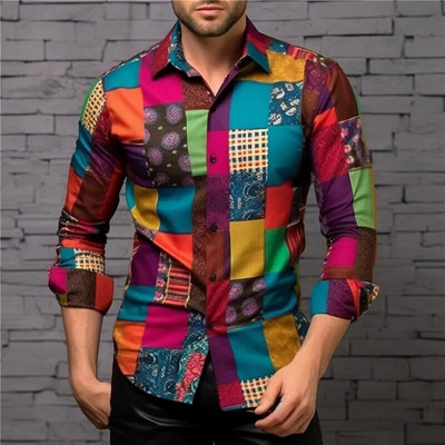 Καρό Πουκάμισα για Ανδρικά Μακρυμάνικα Πουκάμισα 3d Print Ένδυση Μόδα Ανδρικά Πουκάμισα Μπλούζες Υψηλής Ποιότητας Μπλούζες Πέτο Πολυχρηστικά Ρούχα