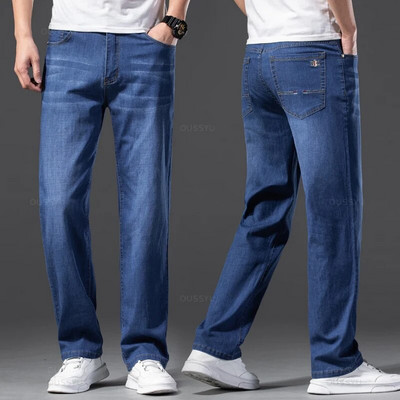 Meeste teksad Klassikalised suvised Lyocell Cotton Straight Stretch Brand Denim Püksid Kombinesoonid Helesinine Fit Püks Suur Suurus 40 42 44 46