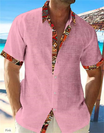 Καλοκαίρι 2023 πιο πρόσφατο ανδρικό μονόχρωμο ανδρικό κοντομάνικο λινό μονόχρωμο πουκάμισο Hawaiian Beach Solid Casual ανδρικό μπλουζάκι