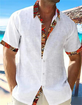 Лято 2023 Най-новата мъжка висококачествена улична ленена риза с къси ръкави Едноредна риза Хавайски плаж Едноцветна ежедневна мъжка топ