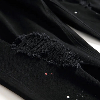 Τζιν Τζιν Σχέδιο Μόδα Λάκα Πόδι Casual Παντελόνι Stretch Κανονική Εφαρμογή Μαύρο μακρύ τζιν Ανδρικό Νέο Τέσσερις Εποχής Plus Size