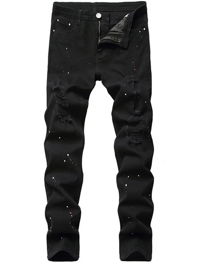 Denim Teksad Disain Moe Lakk Jalg vabaaja Püksid Stretch Regular Fit Mustad Pikad Teksad Meeste uus Four Season Plus Size