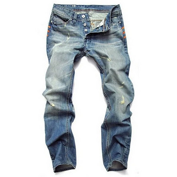 Fashion Button Fly Ripped Nostalgic Jeans Ανδρικό παντελόνι ίσια λεπτή εφαρμογή βαμβακερό υψηλής ποιότητας casual τζιν παντελόνι Ανδρικό τζιν