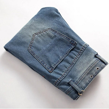 Fashion Button Fly Ripped Nostalgic Jeans Ανδρικό παντελόνι ίσια λεπτή εφαρμογή βαμβακερό υψηλής ποιότητας casual τζιν παντελόνι Ανδρικό τζιν