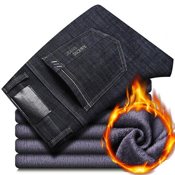 Χειμερινό θερμικό ζεστό φανελένιο τζιν Ανδρικό τζιν Χειμερινής ποιότητας διάσημο παντελόνι φλις ανδρικό ίσιο συρόμενο παντελόνι Jean αρσενικό