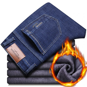 Χειμερινό θερμικό ζεστό φανελένιο τζιν Ανδρικό τζιν Χειμερινής ποιότητας διάσημο παντελόνι φλις ανδρικό ίσιο συρόμενο παντελόνι Jean αρσενικό