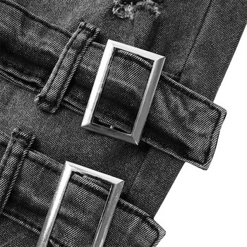 Декорация с цип Slim Fit Biker Jeans Мъжки памучни еластични скъсани тесни дънки Висококачествени хип-хоп черни извънгабаритни дънкови панталони