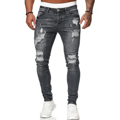 Διακόσμηση με φερμουάρ Slim Fit Biker Jeans Ανδρικό βαμβακερό ελαστικό στενό τζιν παντελόνι υψηλής ποιότητας Hip Hop μαύρο oversize τζιν παντελόνι