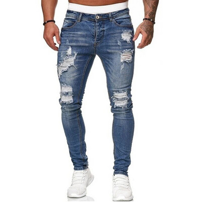 Διακόσμηση με φερμουάρ Slim Fit Biker Jeans Ανδρικό βαμβακερό ελαστικό στενό τζιν παντελόνι υψηλής ποιότητας Hip Hop μαύρο oversize τζιν παντελόνι