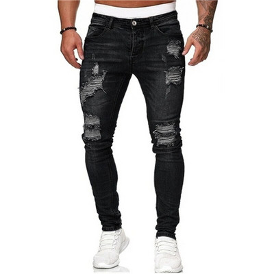 Διακόσμηση με φερμουάρ Slim Fit Biker Jeans Ανδρικό βαμβακερό ελαστικό στενό τζιν παντελόνι υψηλής ποιότητας Hip Hop μαύρο oversize τζιν παντελόνι