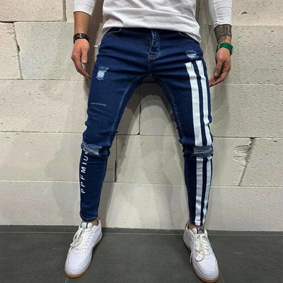 Διακόσμηση με φερμουάρ Slim Fit Biker Jeans Ανδρικό βαμβακερό ελαστικό στενό τζιν παντελόνι υψηλής ποιότητας Hip Hop μαύρο oversize τζιν παντελόνι