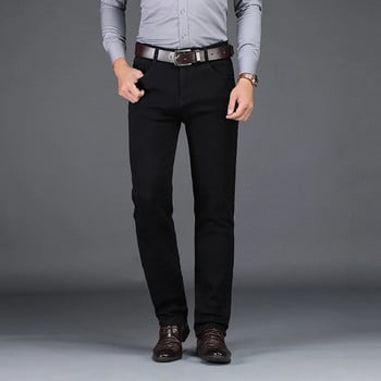 Голям размер 40 42 Мъжки черни дънки Нов памучен еластичен прав панталон Мъжки модни бизнес дънкови панталони Марково облекло