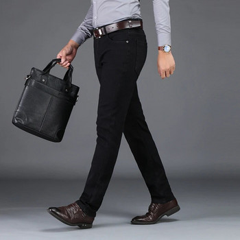 Голям размер 40 42 Мъжки черни дънки Нов памучен еластичен прав панталон Мъжки модни бизнес дънкови панталони Марково облекло