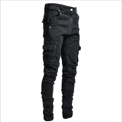 Прави дънки Мъжки пънк тесни дънкови панталони Пролет Лято Boyfriend Jeans Streetwear Zipper Slim Fit Черни готически панталони