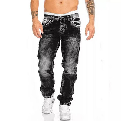 Прави дънки Мъжки пънк тесни дънкови панталони Пролет Лято Boyfriend Jeans Streetwear Zipper Slim Fit Черни готически панталони