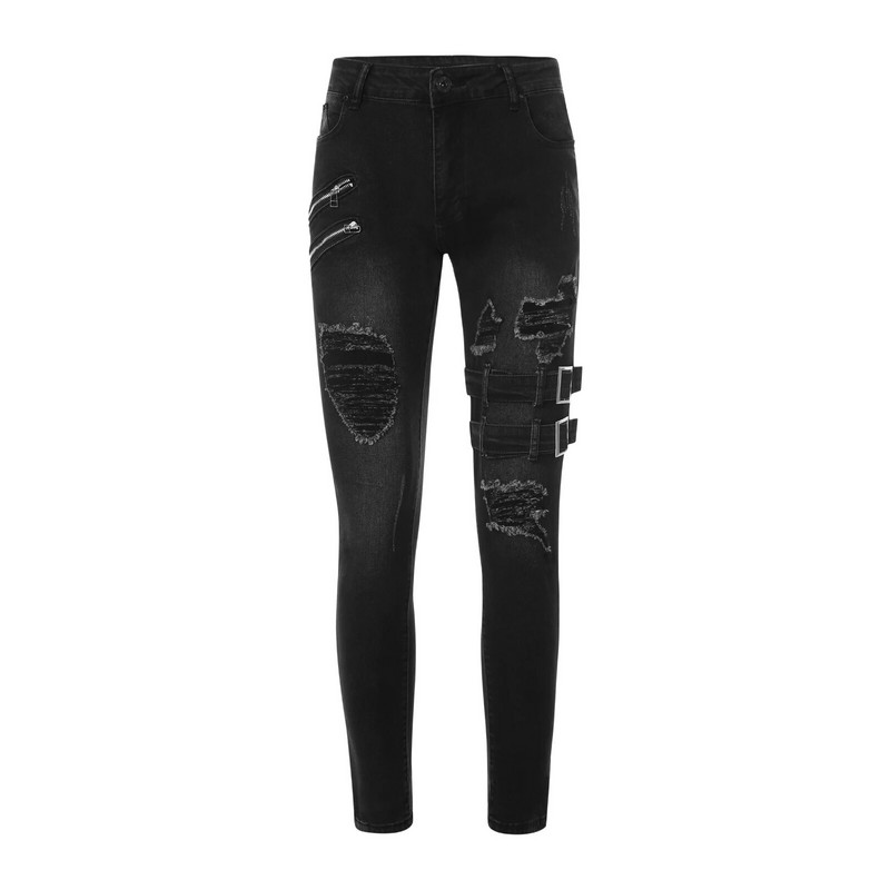 Ravne traperice Muške punk uske traper hlače proljeće ljeto Boyfriend traperice Streetwear Zipper Slim Fit crne gotičke hlače