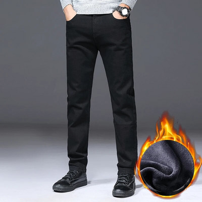 Iarna 2023 Lână groasă pentru bărbați rece Blugi subțiri caldi Elasticitate Blugi negri skinny Pantaloni casual de modă Pantaloni
