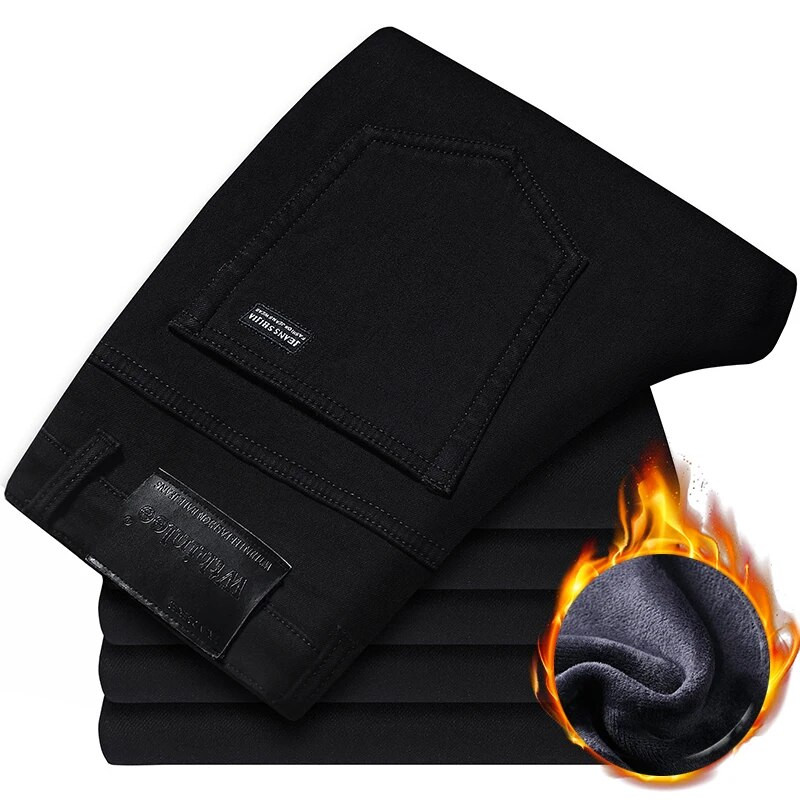 2023. aasta talvine paks fliis külmadele meestele, soojad õhukesed teksad, elastsus kitsad mustad teksad, mood vabaaja püksid püksid