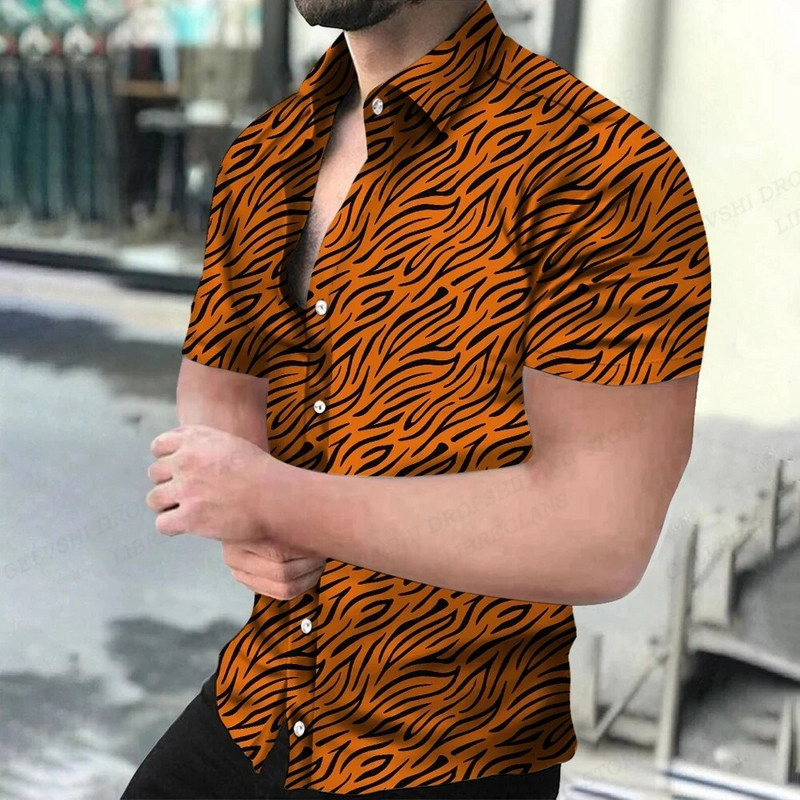 Καλοκαιρινά ανδρικά πουκάμισα Χαβάης με πέτο Camisa Leopard 3d printed πουκάμισα Ανδρικά γυναικεία κοντομάνικα πουκάμισα με μονό στήθος Μπλούζα Beach