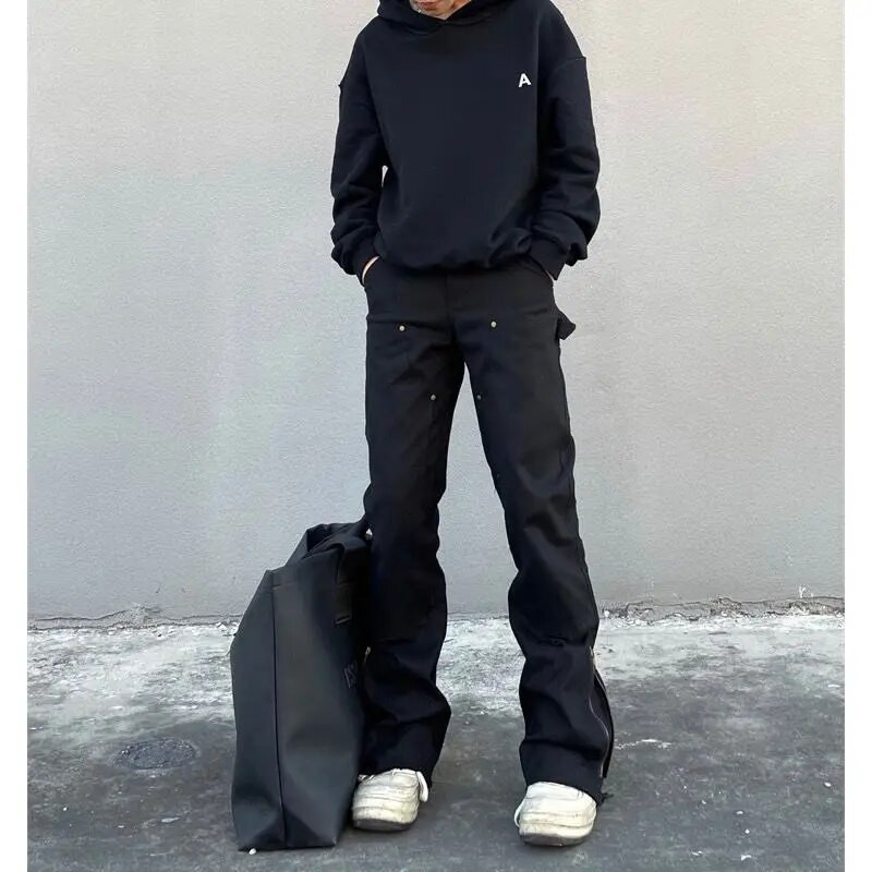 Muške uske traperice Korejske modne ležerne hlače s patentnim zatvaračem Crne trendyol kargo hlače Punk Streetwear Muškarci Harajuku Denim Y2k Hip Hop