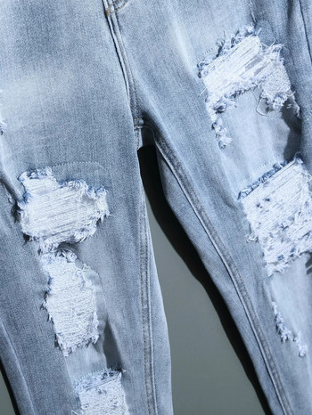 Ανδρικά τζιν φθινοπωρινά σχεδιαστικά λεπτή εφαρμογή μαύρο μπλε τζιν παντελόνι Αντρικό τζιν ταλαιπωρημένο παντελόνι