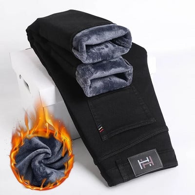 Ανδρικό χειμωνιάτικο τζιν χιονιού ζεστό Stretch ίσιο πόδι Θερμικό τζιν Αντρικό φλις τζιν μακρύ παντελόνι μπλε γκρι μόδα κλασικό παντελόνι