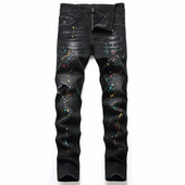 Mustad püksid, tavaline versioon, auk, suur suurus, isikupära, trendikas püksid Euroopa ja ameerika teksad Denim meeste uus elastne