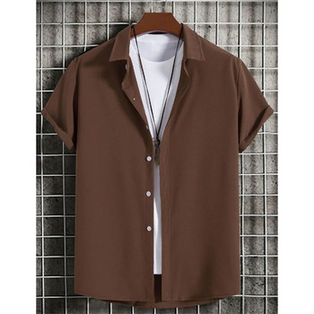 Едноцветна мъжка риза с 3d печат Проста хавайска риза Мъжка лятна модна ежедневна риза с къс ръкав за мъже Плажно парти Мъжко облекло