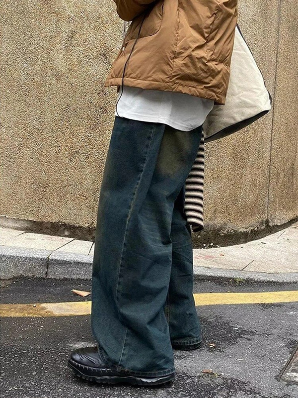 Retro vintage teksad meestele Y2k Street Hip-Hop avara laia säärega sirge säärega püksid Trend Retro meeste riided