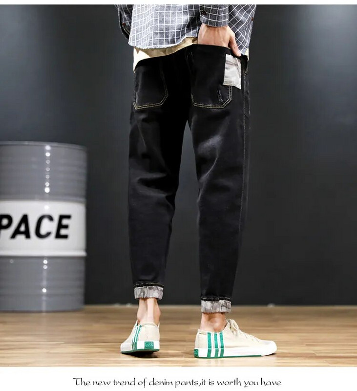 Juodi džinsai Vyriški džinsiniai mėlyni džinsai sunerimę berniukų bėgimo kelnės Hip Hop Harem tamprios vyriškos kelnės paaugliams plius dydis 42 44 46 48