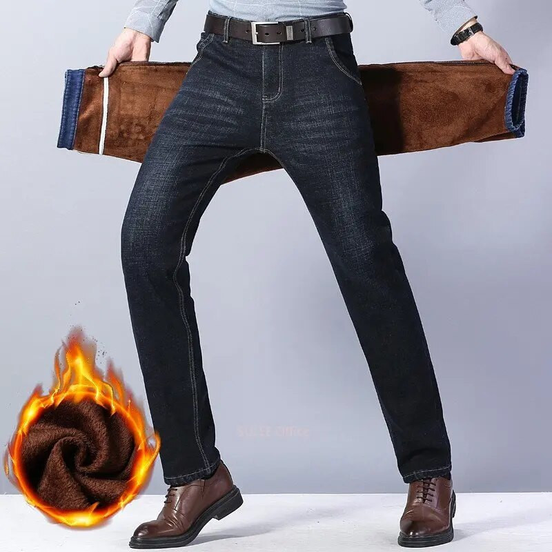 2023 Επωνυμία Φθινόπωρο Χειμώνας Ζεστό τζιν μαλακό ανδρικό Δραστηριότητες Fleece Line Ανδρικά τζιν Μαύρο μπλε γκρι Χρώματα