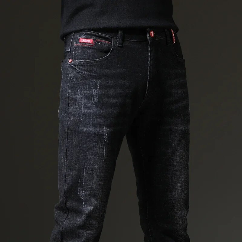 Ανοιξιάτικο φθινόπωρο 2023 Ανδρικά μπλε τζιν μονόχρωμα μικροελαστικά κλασικά τζιν ανδρικά ίσια λεπτή μόδα Αντρικό τζιν παντελόνι
