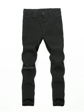 Ταλαίπωρες τρύπες στο γόνατο Ελαστικό στενό τζιν Ανδρικά σκισμένα τζιν παντελόνια ποδηλασίας Στερεά πλυμένα streetwear Black Pantalones Hombre Joggers