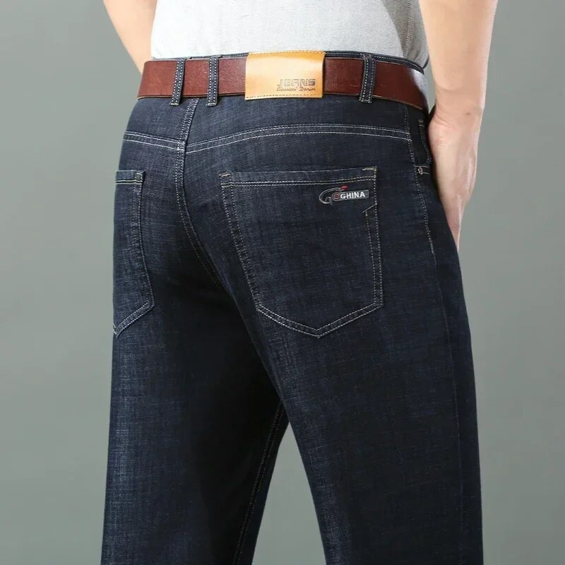 2023 m. pavasario vasara Ploni džinsiniai tiesūs medvilniniai tampri džinsai Vyriški laisvalaikio audiniai aukštu juosmeniu ledinio šilko lengvos kelnės