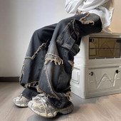 Γιαπωνέζικο στυλ ρετρό high street φαρδύ στενό τζιν με χιαστί τσέπη για άντρες και γυναίκες φθινοπωρινό γούνινο παντελόνι ανδρικό τζιν y2k