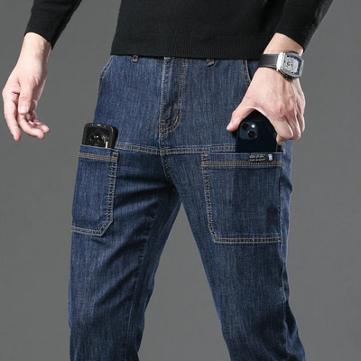 Daugiakišeniniai madingi ploni džinsai vyriški tiesūs siauri High Street laisvalaikio vyriškos mėlynos juodos pilkos klasikinės džinsinės kelnės