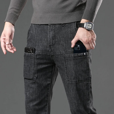Daugiakišeniniai madingi ploni džinsai vyriški tiesūs siauri High Street laisvalaikio vyriškos mėlynos juodos pilkos klasikinės džinsinės kelnės