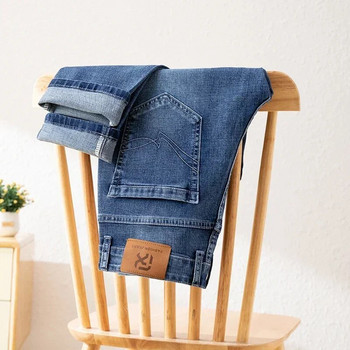 Άνοιξη 2023 New Men Μπλε Stretch Slim Fit Business Jeans Αντικλεπτικό Σχέδιο φερμουάρ κανονική εφαρμογή Τζιν παντελόνι Ανδρικά επώνυμα ρούχα