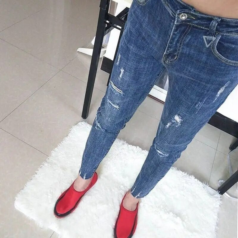 Pavasario vasaros darbo drabužiai Vyriški Prabangūs Kasdieniai Mada Korėjos Stiliaus Drabužiai Hip-hop Džinsai Ploni Japoniški Gatvės Apranga Elgetos Kelnės