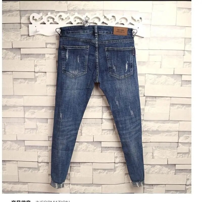 Pavasario vasaros darbo drabužiai Vyriški Prabangūs Kasdieniai Mada Korėjos Stiliaus Drabužiai Hip-hop Džinsai Ploni Japoniški Gatvės Apranga Elgetos Kelnės