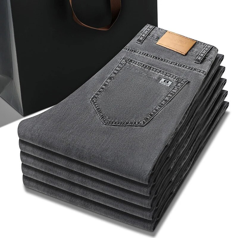 Smokey Grey ίσιο φαρδύ τζιν Ανδρικό Lyocell Άνετο επαγγελματικό casual μόδα Ανδρικά επώνυμα ρούχα Τζιν παντελόνι