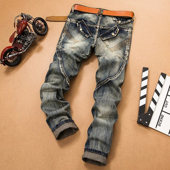 Ανδρικά τζιν παντελόνια Splicing Jean τζιν Παντελόνια Biker Υψηλής ποιότητας Ανδρικά ίσια Casual Designer Πολλές άνετες τσέπες
