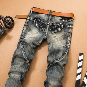 Ανδρικά τζιν παντελόνια Splicing Jean τζιν Παντελόνια Biker Υψηλής ποιότητας Ανδρικά ίσια Casual Designer Πολλές άνετες τσέπες