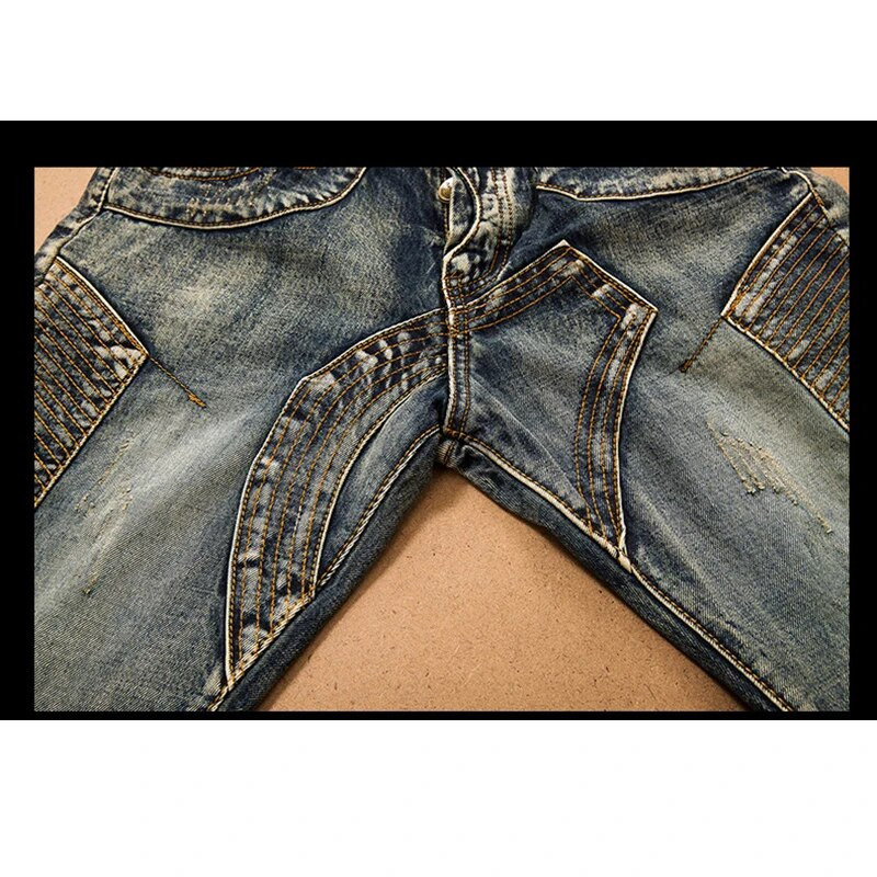 Ανδρικά τζιν παντελόνια Splicing Jean τζιν Παντελόνια Biker Υψηλής ποιότητας Ανδρικά ίσια Casual Designer Πολλές άνετες τσέπες