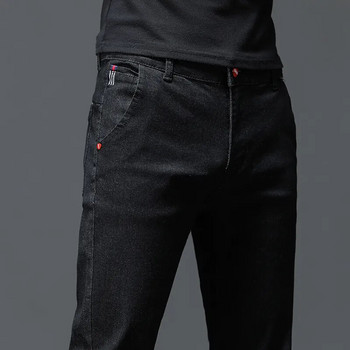 Едноцветни памучни черни тъмносиви дънки Мъжки панталони Класически тънък еластичен ежедневен корейски моден младежки мъжки дънков панталон