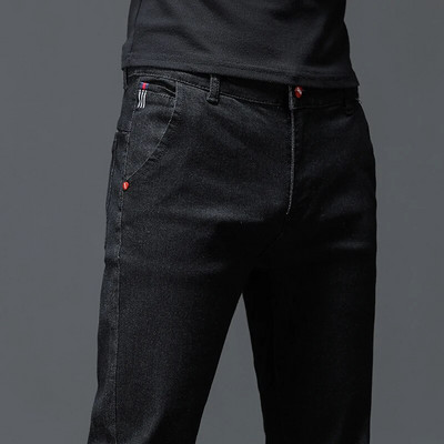 Vienspalvė medvilnė juoda tamsiai pilki džinsai vyriškos kelnės Klasikinės plonos, laisvalaikio korėjietiškos mados jaunimo vyriškos džinsinės kelnės