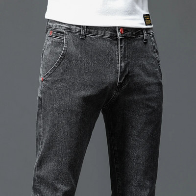 Vienspalvė medvilnė juoda tamsiai pilki džinsai vyriškos kelnės Klasikinės plonos, laisvalaikio korėjietiškos mados jaunimo vyriškos džinsinės kelnės