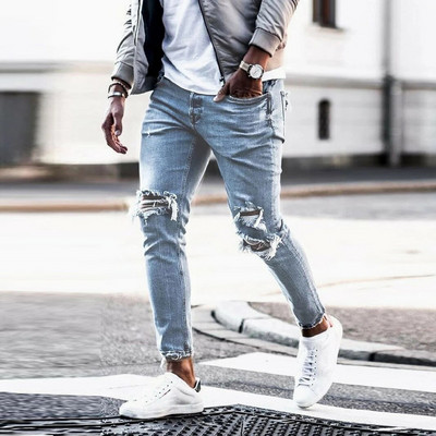 Traperice za muškarce Modne uske poderane traper hlače Biker Visokokvalitetne muške uske ležerne muške hlače Hip Hop Jogging jean homme