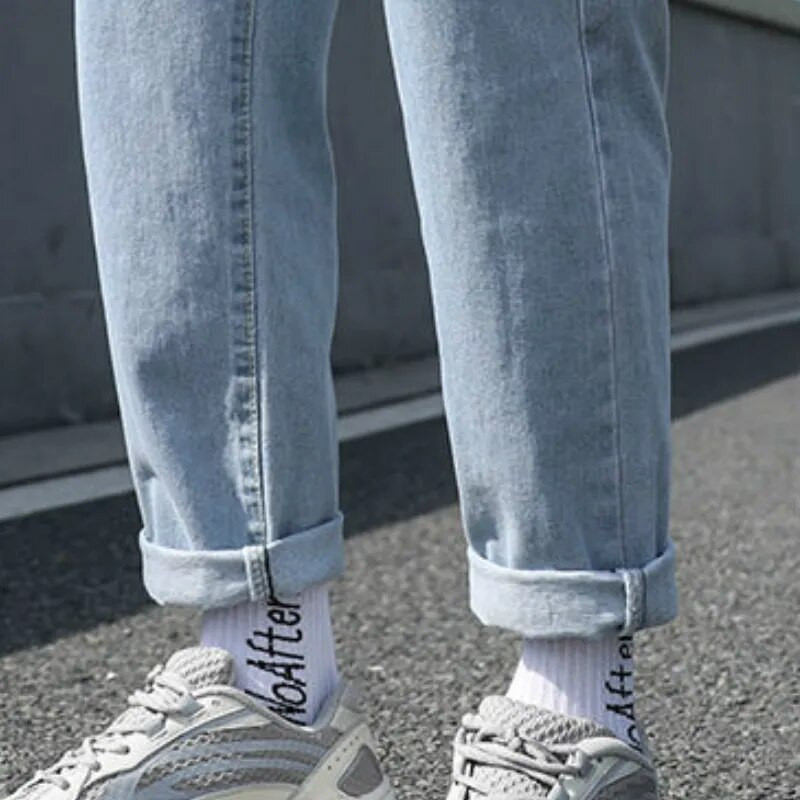 Ανδρικό τζιν Αντρικό παντελόνι Απλό σχέδιο Υψηλής ποιότητας Άνετο, όλα τα ταιριαστά Φοιτητικά Καθημερινά Casual Κορεάτικη μόδα Ulzzang Ins Plus Size 5XL